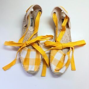 NEW Soludos Lauren Yellow Plaid Lace Up Canvas Espadrilles Shoes SZ 8.5